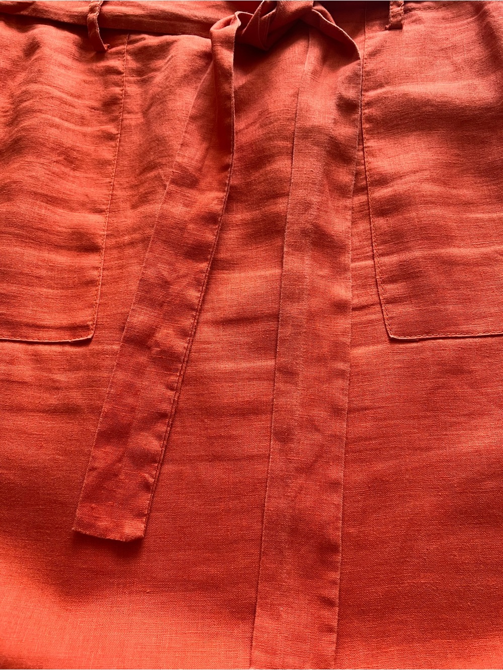 Catherine Malandrino Linen Midi Skirt Coral Tie Waist Pockets S Fits M - Picture 7 of 11